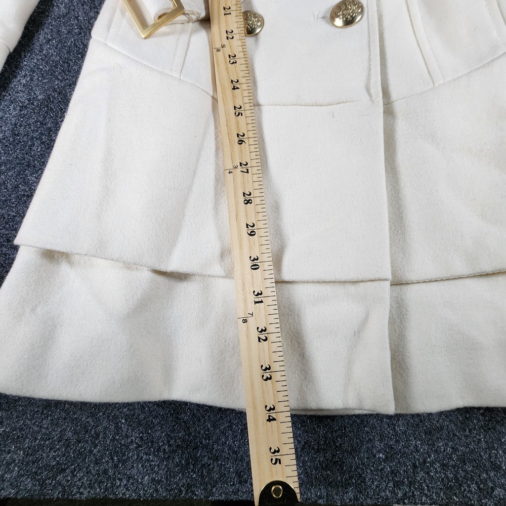 GUESS Wool Cream Gold Buttons Pea Coat Women's Small With Waist Belt Formal - Picture 10 of 12